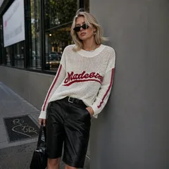 Casual Long Sleeve Polyester Sweater with Hollow Out Craft and Pullover Design