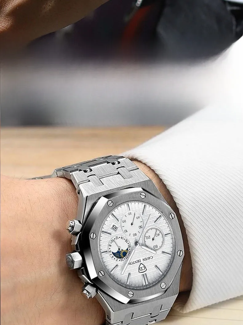 Quartz Watch with Tempered Glass Mirror, Alloy Strap, and Single Folding Buckle Featuring Pointer Display and Round Dial in Steel Color