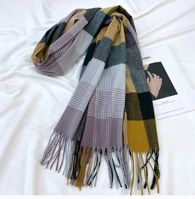 Women's Casual Simple Style Streetwear Lattice Imitation cashmere Tassel Scarf