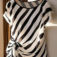 Women's Loose Short Sleeve Polyester Twill Round Neck Pullover Shirt
