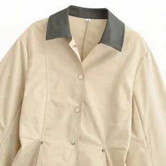 Casual Solid Color Single Breasted Coat Jacket for Women in Polyester Fabric with Contrast Binding Detail