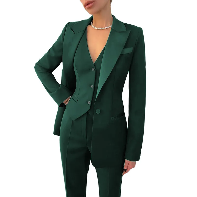 Elegant Women's Solid Color Blazer Suits Co-ord Set Featuring Pocket Design in Office Style with Twill Fabric