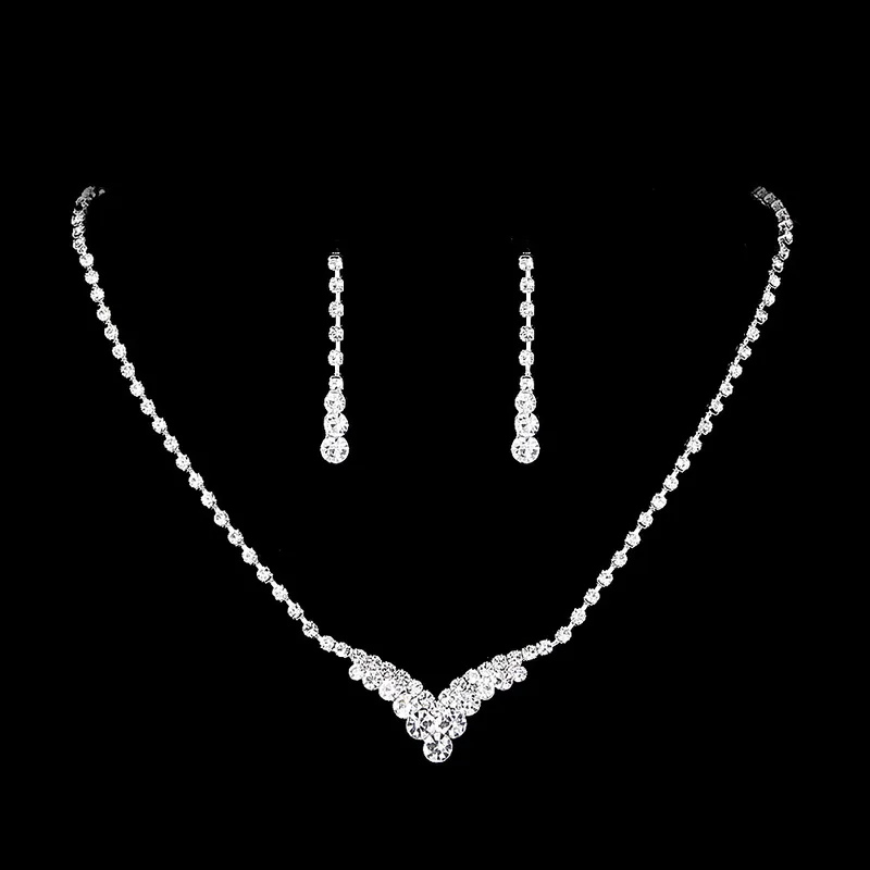 Geometric Jewelry Set for Women with Silver Plated Electroplated Finish, Rhinestones, and Claw Setting