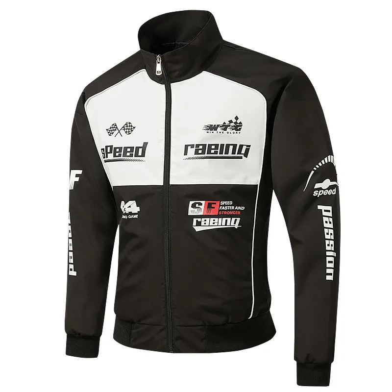 Men's Printed Polyester Jacket with Zipper Placket in Dyed Black Outerwear