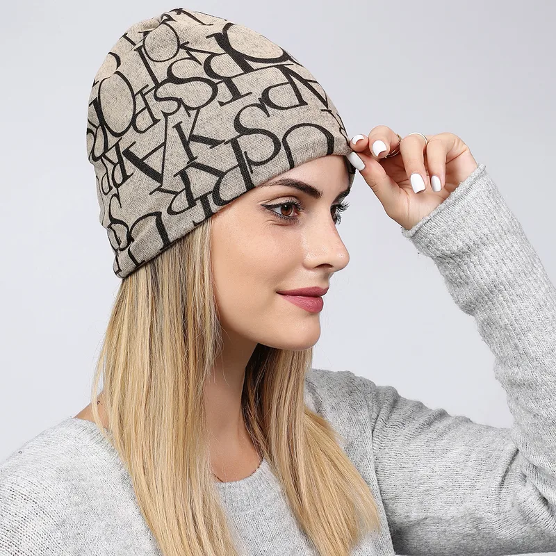 Warm Casual Adults Brimless Beanie Hat Made of Polyester Featuring Printing Design