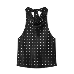 Y2K Halter Crisscross Tank Top in Polyester Fabric Featuring Printing Design