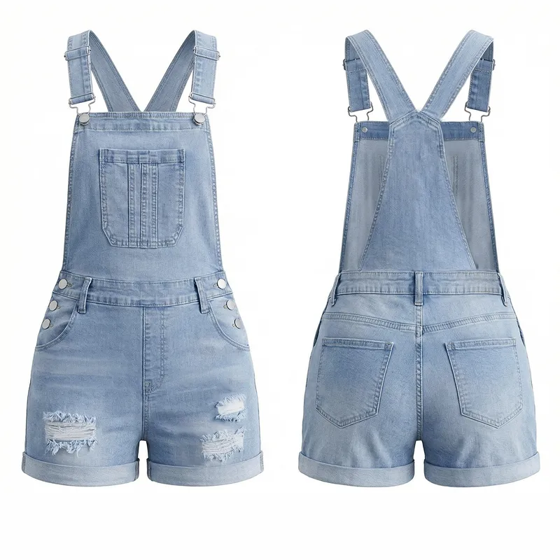 Casual Cotton Denim Suspender Skirt Featuring Buckle Detail for Comfortable Everyday Wear