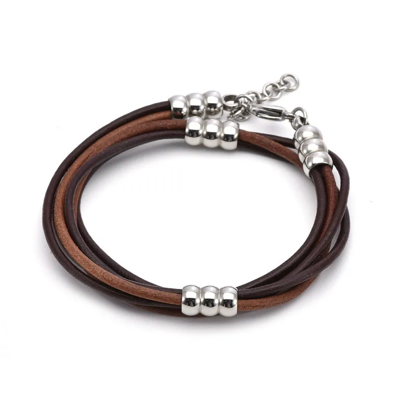 Men's Multi-Layer Leather Rope Bracelet with Titanium Steel Pendant Vintage Magnetic Clasp