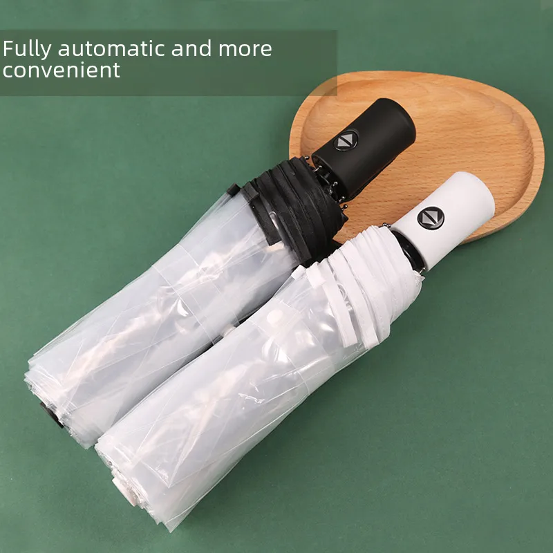 Umbrella transparent umbrella folding umbrella full-automatic transparent three-fold umbrella can print advertising logo advertising umbrella manufacturers supply
