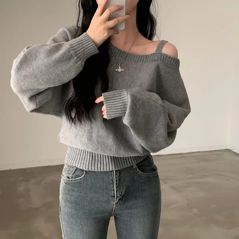 Vintage Style Solid Color Long Sleeve Pullover Knitted Polyester Women's Sweater