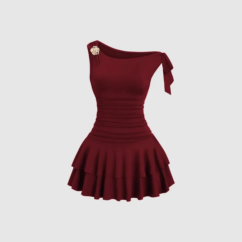 Solid Color Sleeveless Sheath Dress with Oblique Collar in Polyester Fabric, Above Knee Length, Featuring Backless Design
