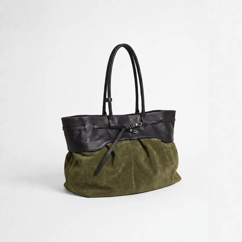 Women’s Square Suede Shoulder Bag with Metal Button Featuring Single Shoulder Strap