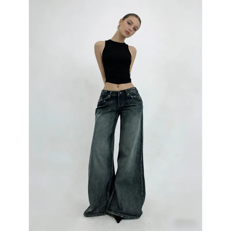 Casual Full Length Jeans for Women in Cotton Fabric with Buckle Detail