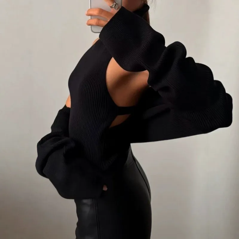 Long Sleeve Acrylic Sweater with Turtleneck, Knitted Craft, Regular Sleeve, 2 Pieces Set