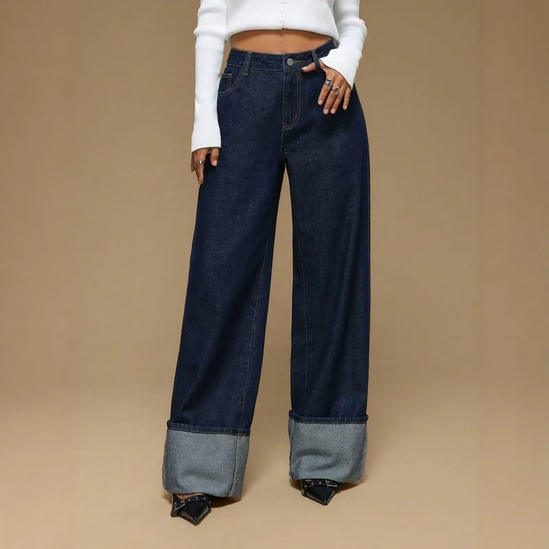 Solid Color Full Length Jeans for Women in Denim Cotton with Regular Fit, Inelastic Design, Suitable for Autumn