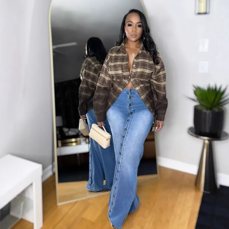 Women's Full Length Denim Cotton Jeans in Streetwear Style with Washed Craft, Inelastic Fabric for Spring