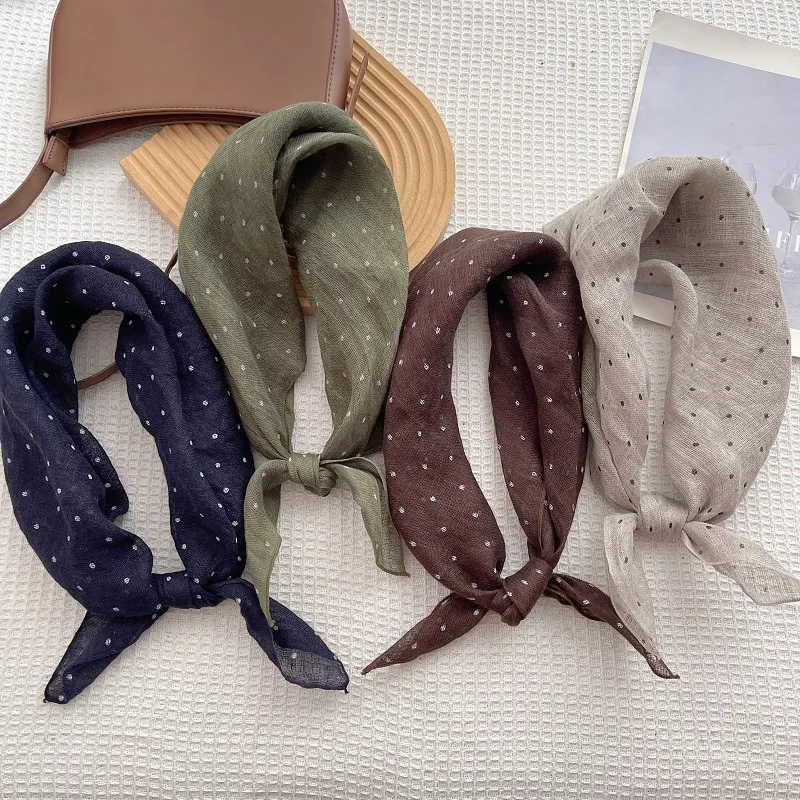 Retro Linen Bandanas with Lines Pattern in Coffer Color, Perfect for Spring, Stylish Silk Scarf Accessory