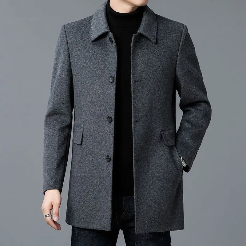Loose Fit Solid Color Korean Style Men's Polyester Coat