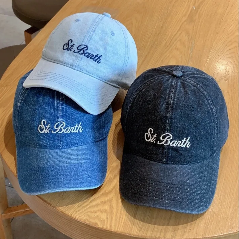 Unisex Cowboy Style Baseball Cap with Curved Brim, Denim Material Featuring Embroidery and UV Protection