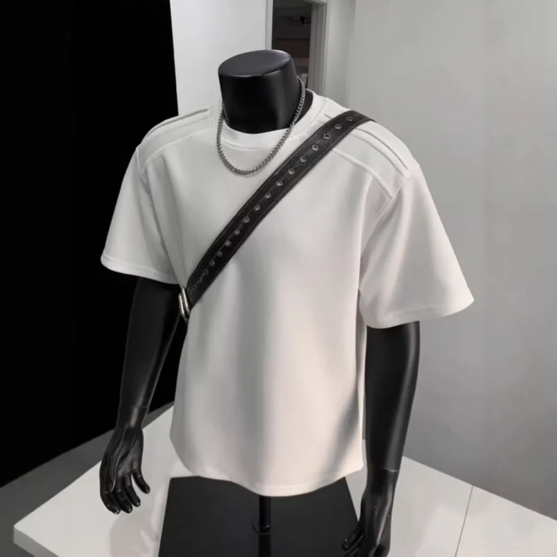 Solid Color Men's Short Sleeve T-Shirt in Simple Style, Polyester Fabric with Splicing Craft and Pullover Design