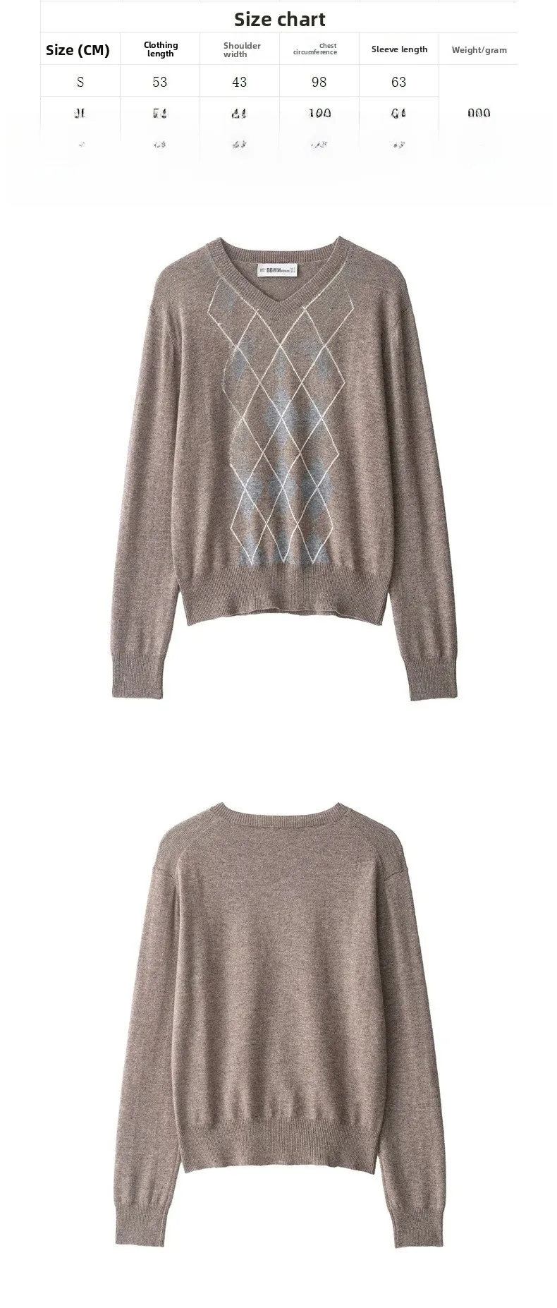 Argyle Knitted Streetwear Long Sleeve Pullover in Polyester for Women