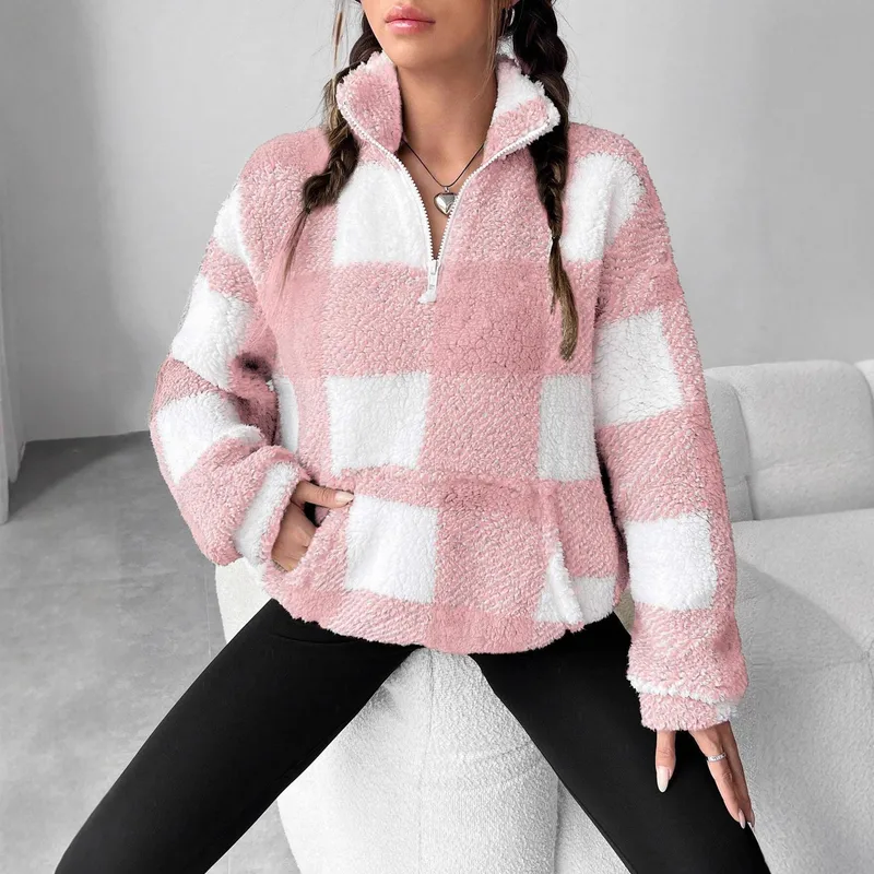 Loose Fit Patchwork Sport Hoodie with Zipper and Long Sleeves