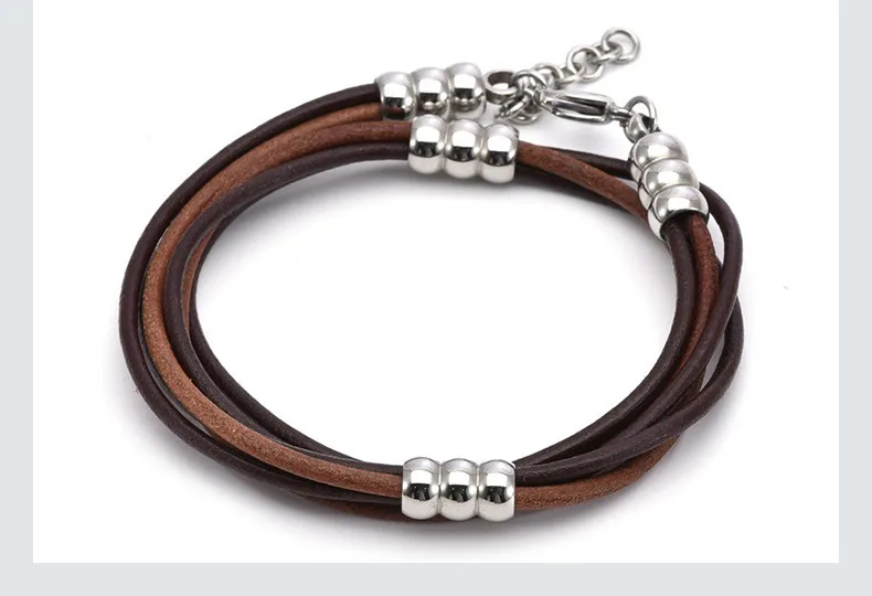 Men's Multi-Layer Leather Rope Bracelet with Titanium Steel Pendant Vintage Magnetic Clasp
