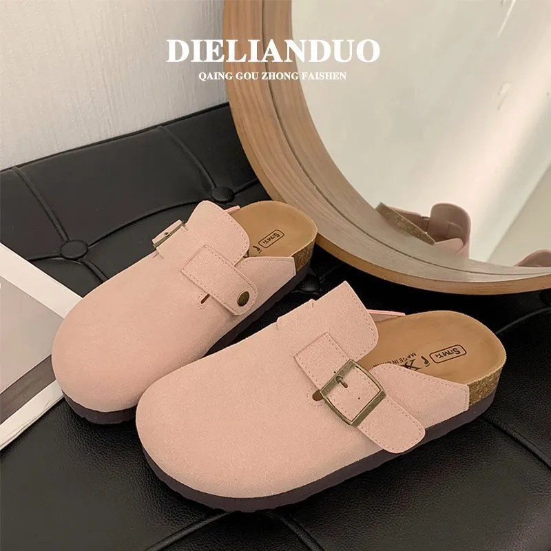 Women's Slip On Thick Sole Sandals with Rubber Sole and PU Leather Upper, Featuring Microfiber Leather Lining, Perfect for Spring