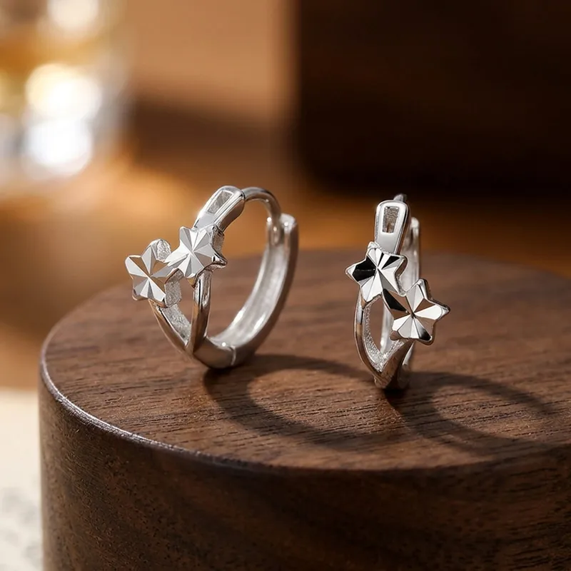 Silver Star Earrings for Women Featuring 925 Sterling Silver Ear Pins