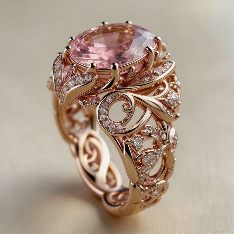 Round Gold Alloy Ring for Women Featuring Zircon Inlay, Elegant and Stylish Jewelry Accessory
