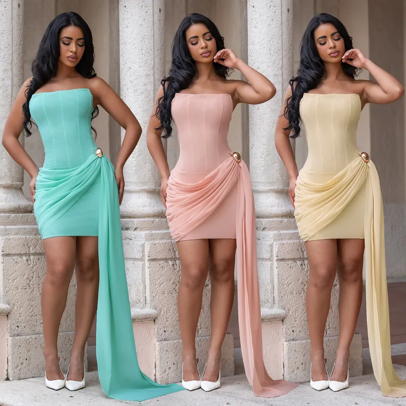 Sexy Sleeveless Tube Bra Dress in Polyester Spandex with Backless Design, Above Knee Length for Casual Wear