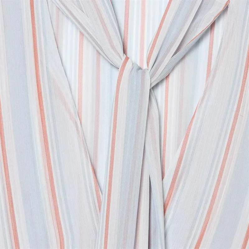 Stripe Blouse for Women in Polyester Fabric with Casual Style Featuring Ruffles and V Neck Pullovers