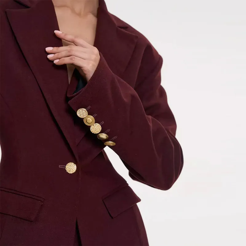 Elegant Solid Color Long Sleeve Polyester Blazer with V Neck and Single Breasted Closure