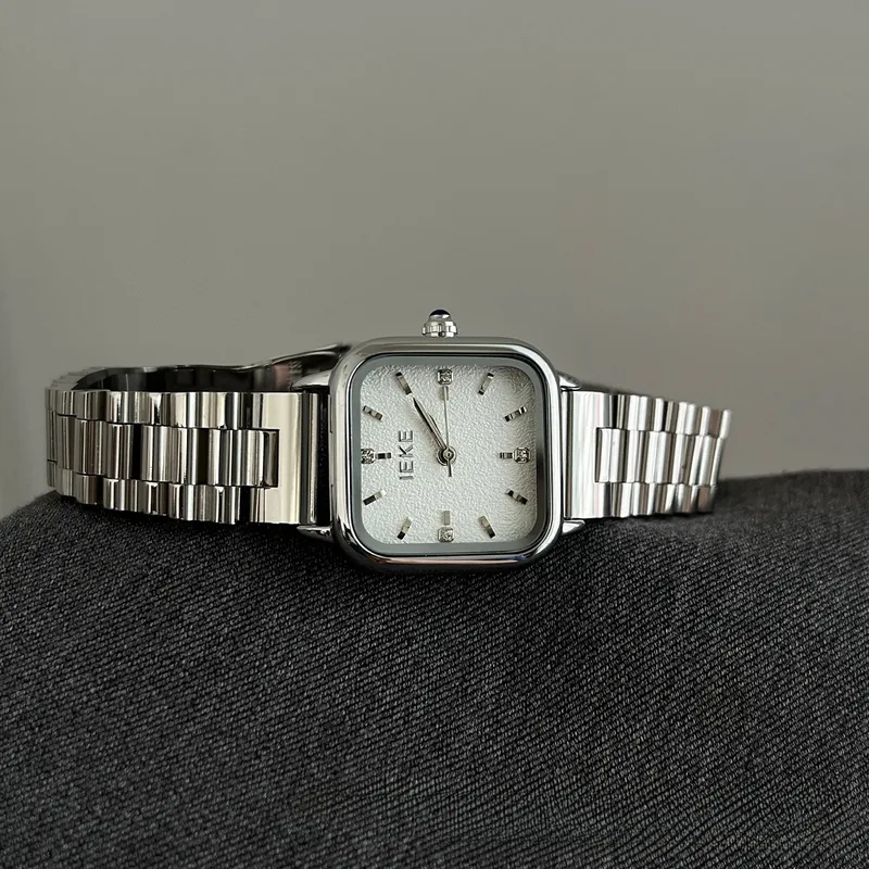 Women's Square Quartz Watch with Steel Belt Strap and Single Folding Buckle Featuring Ordinary Glass Mirror