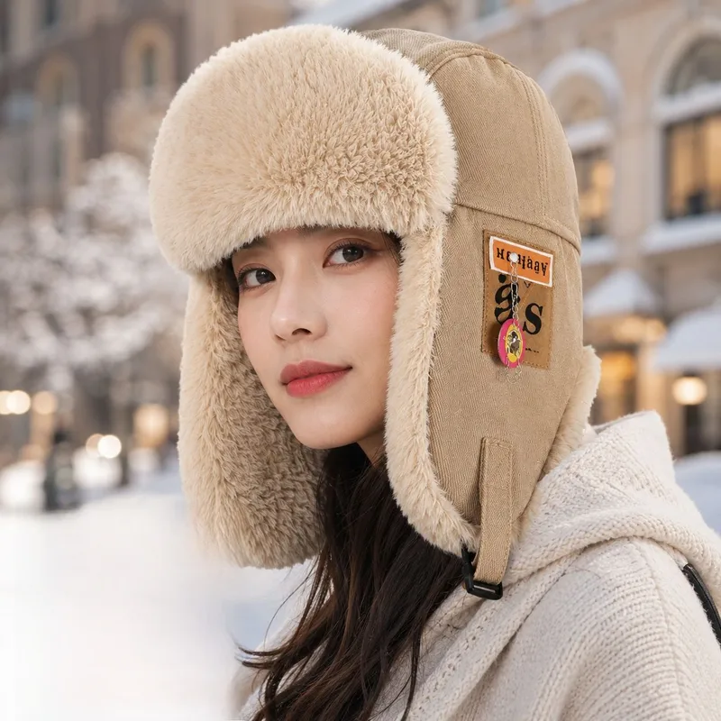 Unisex Retro Solid Color Brimless Trapper Hat in Warm Polyester with Sewing Craftsmanship