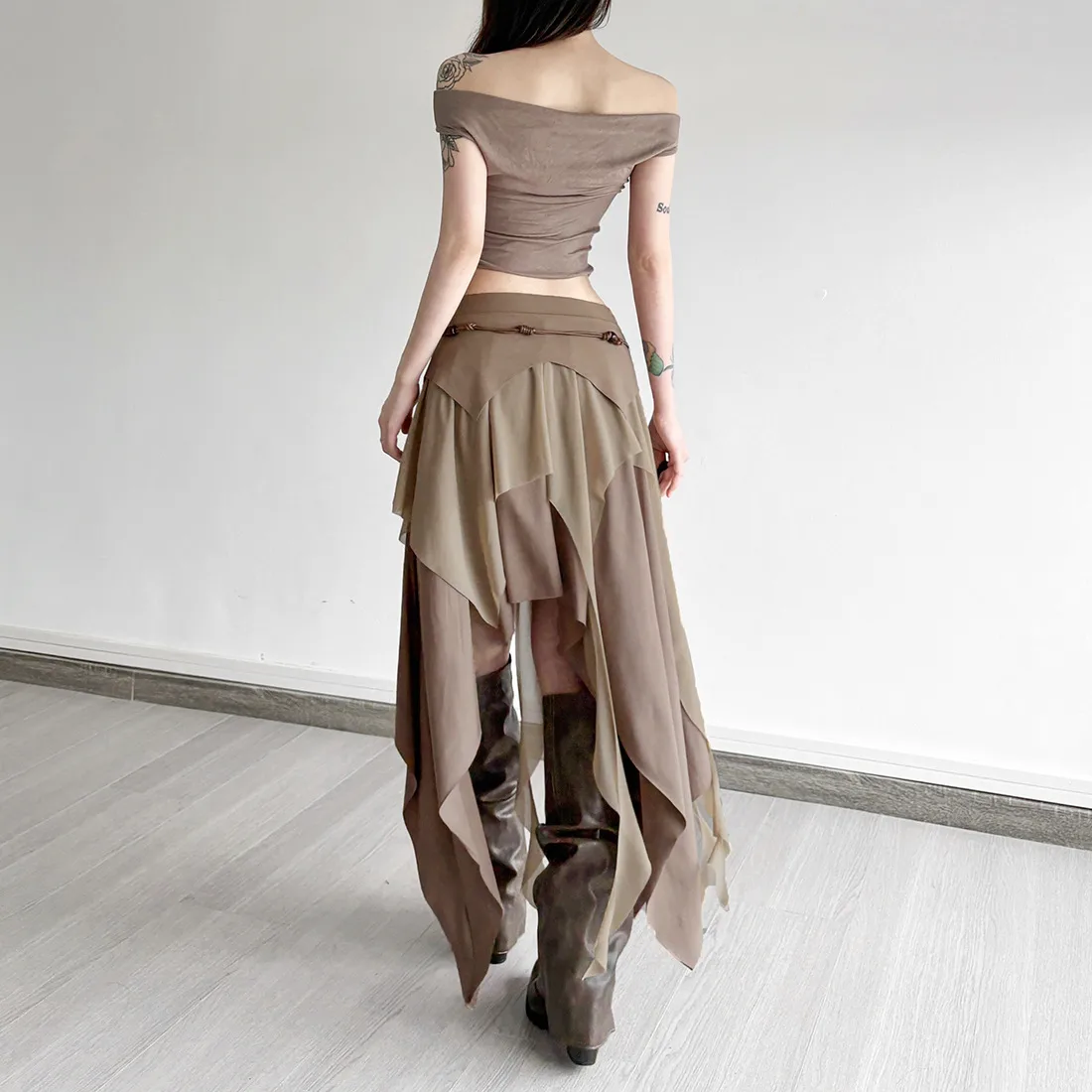 Polyester A-Line Skirt featuring Asymmetrical Design for a Stylish Look