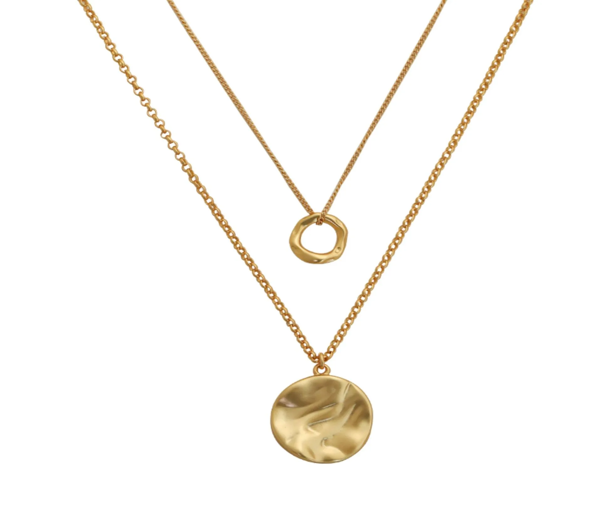 Gold Geometric Circle Necklace for Women Simple Style Copper Pendant Sweater Chain