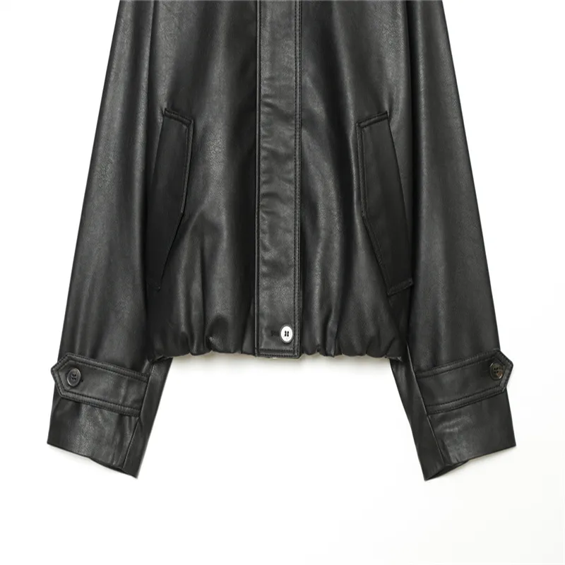 3D Print British Style Women's Leather Jacket with Zipper Placket and Lapel Collar, Made of Polyester