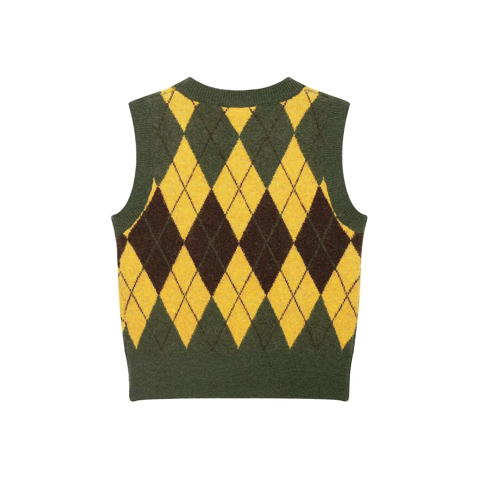 Women's Argyle Sleeveless Pullover Vest with Round Neck in Polyester, Perfect for Autumn