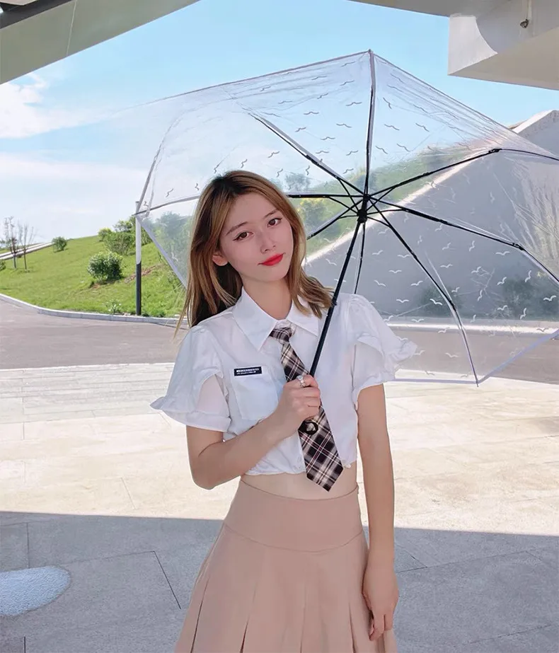Umbrella transparent umbrella folding umbrella full-automatic transparent three-fold umbrella can print advertising logo advertising umbrella manufacturers supply