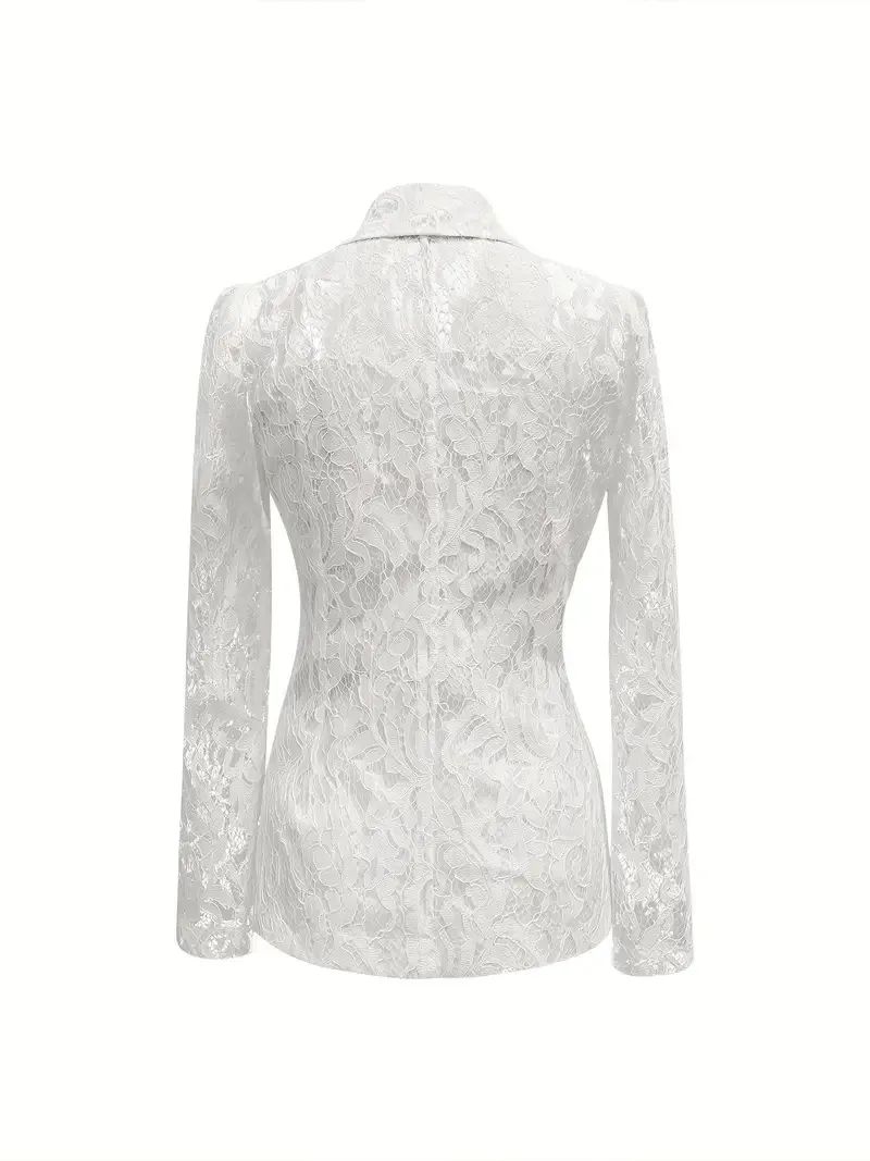 Elegant Lace Polyester Blazer with V Neck and Single Breasted Closure