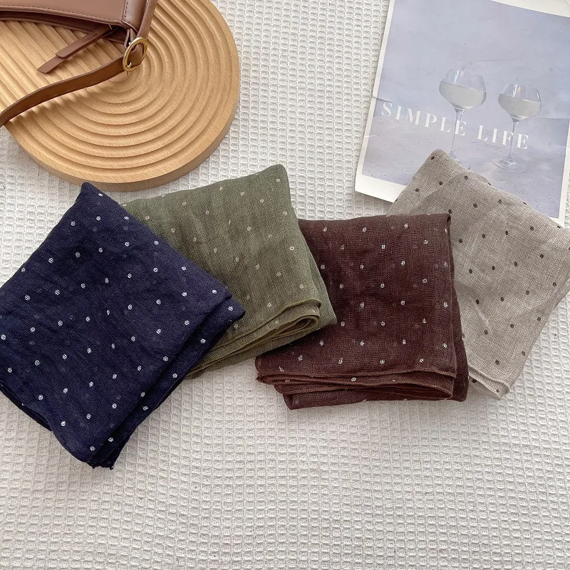Retro Linen Bandanas with Lines Pattern in Coffer Color, Perfect for Spring, Stylish Silk Scarf Accessory