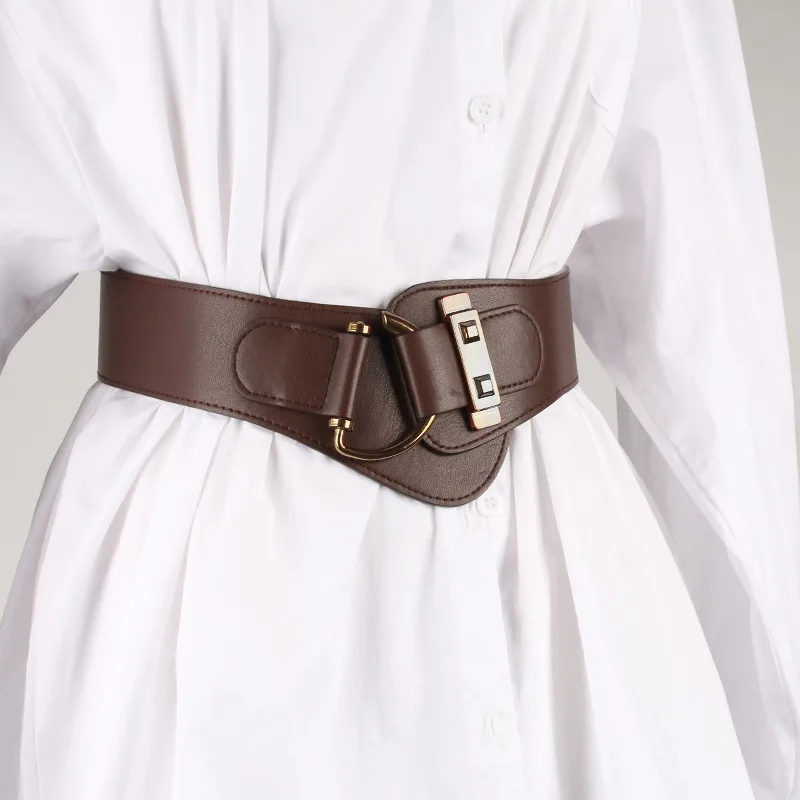 Wide Elastic Waist Belt with D-Ring Buckle for Women