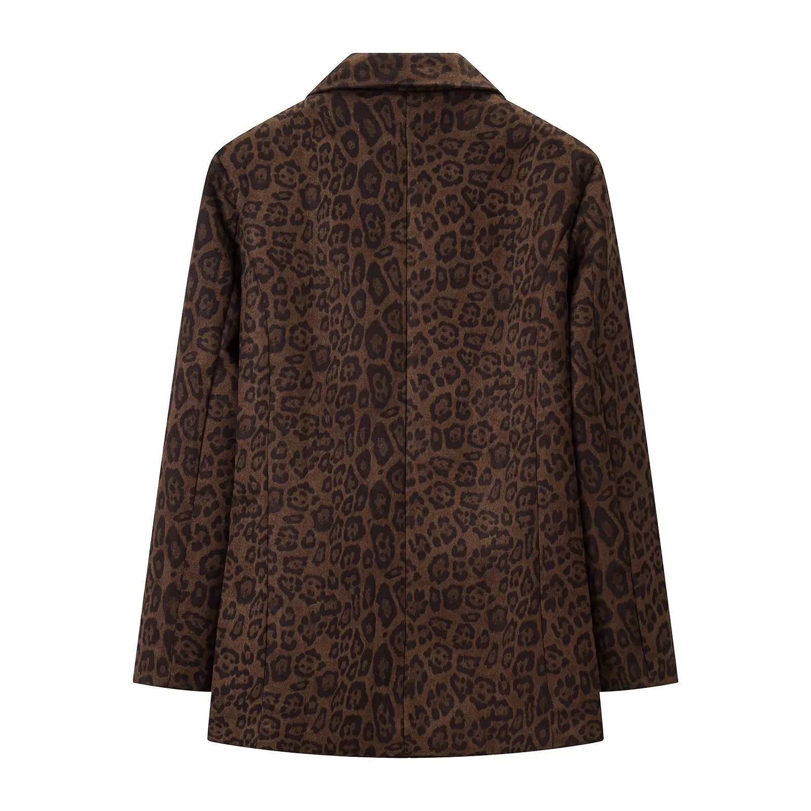 Vintage Style Leopard Print Long Sleeve Polyester Blazer with Patchwork and Lapel Collar