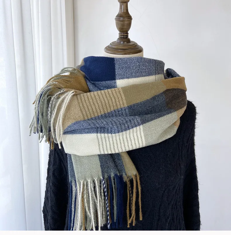 Women's Casual Simple Style Streetwear Lattice Imitation cashmere Tassel Scarf