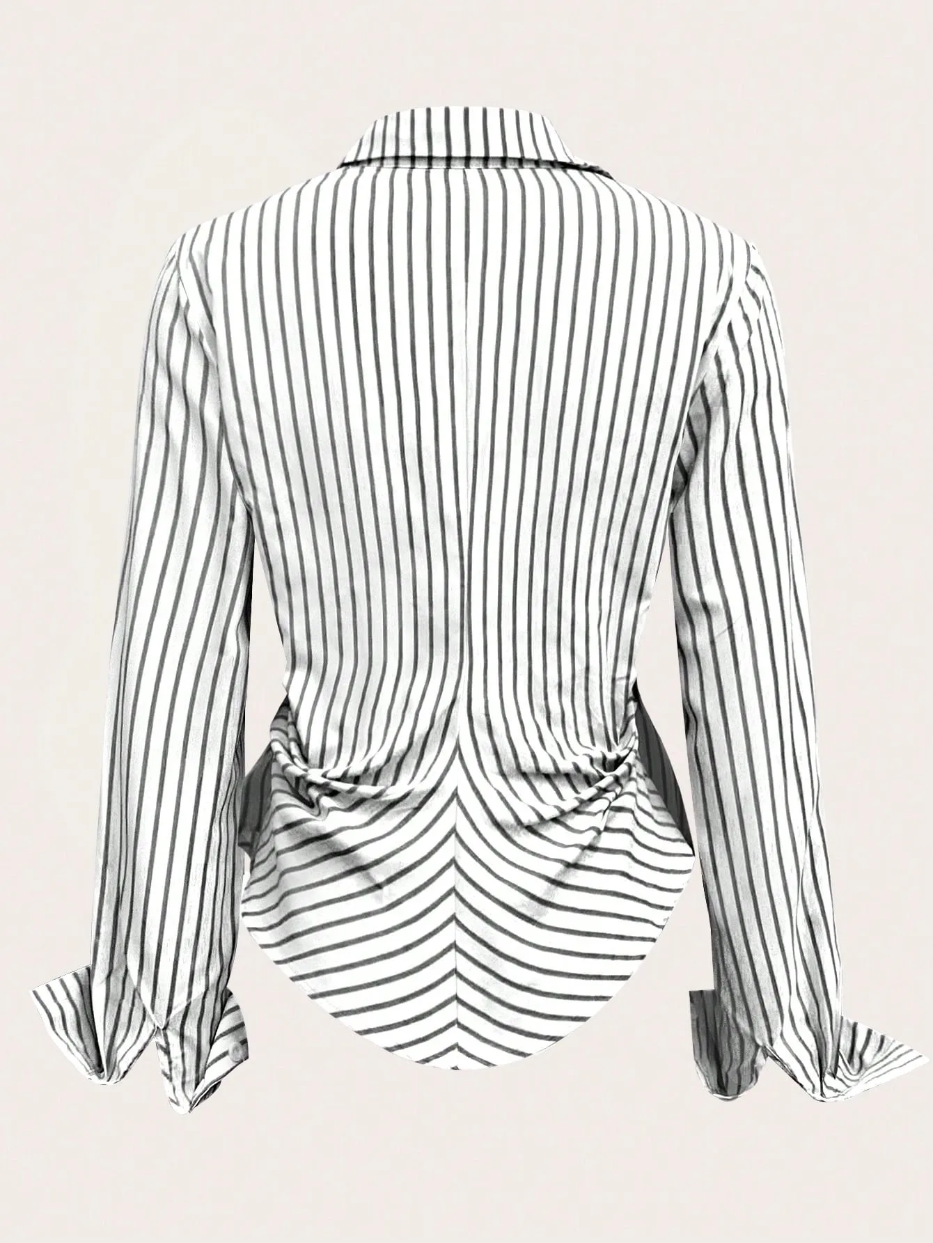 Stripe Long Sleeve Polyester Shirt for Women with Lapel Collar and Single Breasted Closure