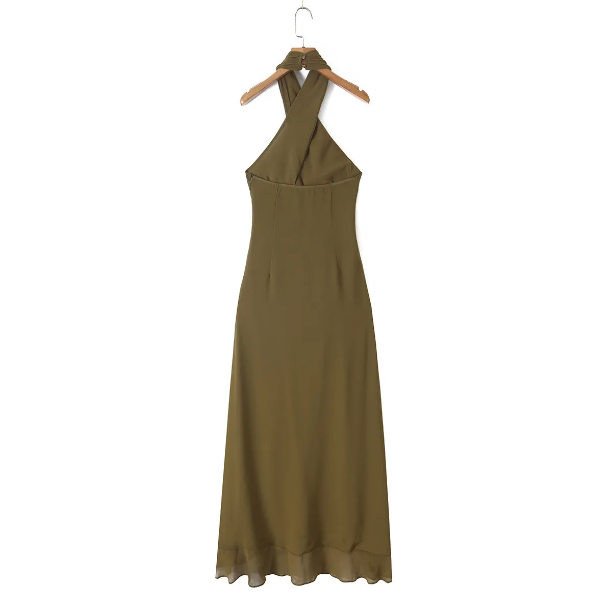 Sleeveless Halter Neck Party Dress with Embroidery in Polyester Fabric for Banquet and Streetwear