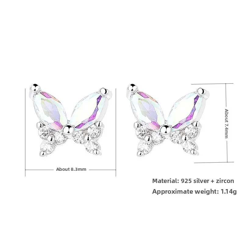 Elegant Butterfly Stud Earrings for Women in 925 Sterling Silver with Zircon