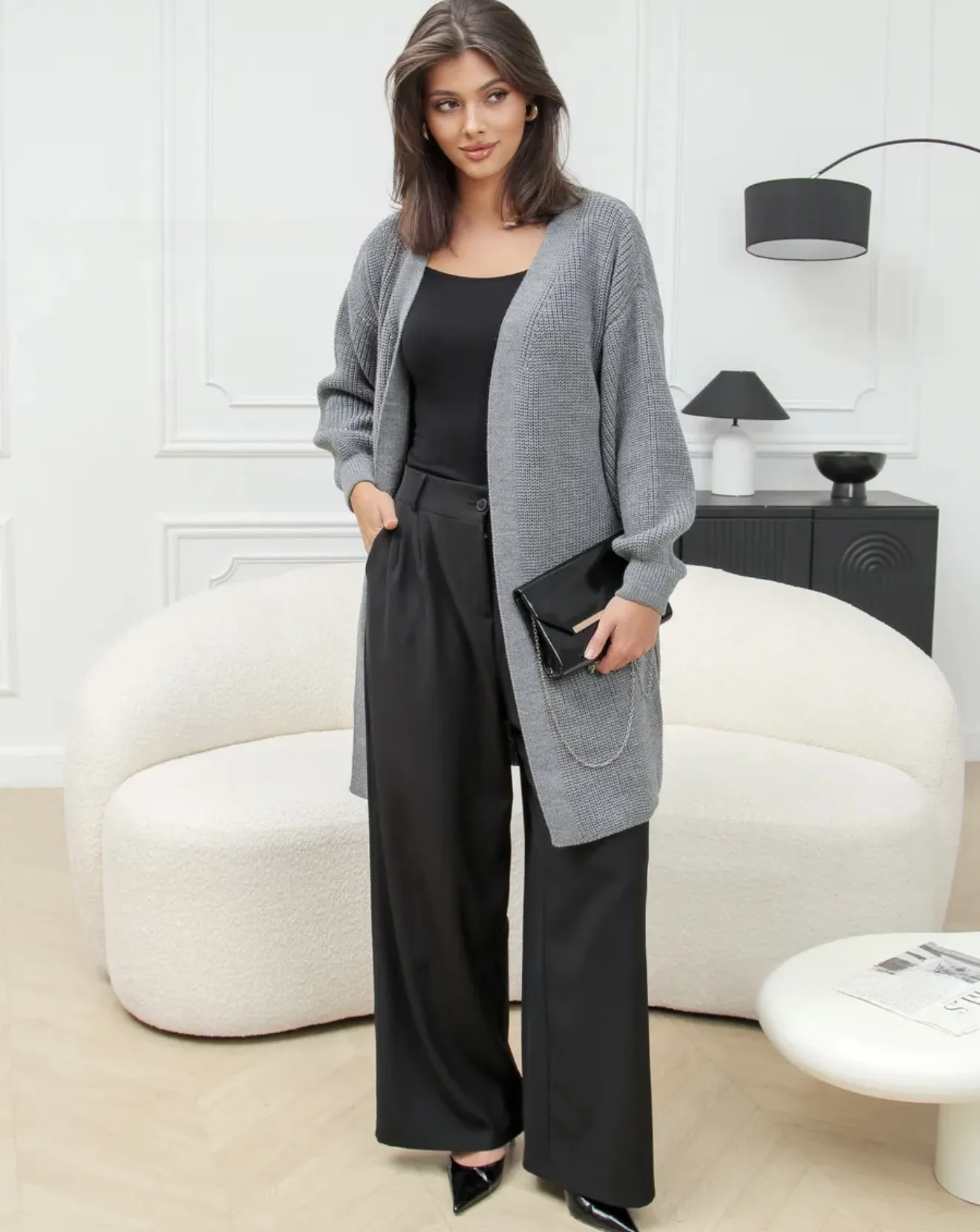 Solid Color Casual Long Sleeve Knit Top for Women with V Neck and Placket Design