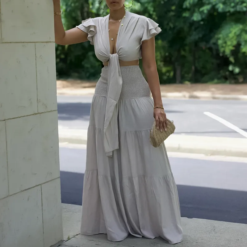 Women's Full Length Jumpsuit in Polyester Fabric Featuring Elegant Folds, Short Sleeve Design for Summer Wear